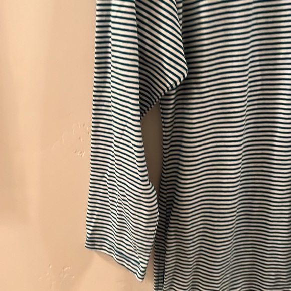 Women’s 3/4ths Sleeved T-Shirt, Striped, Blue, Green, White, Bongo - Picture 2 of 4